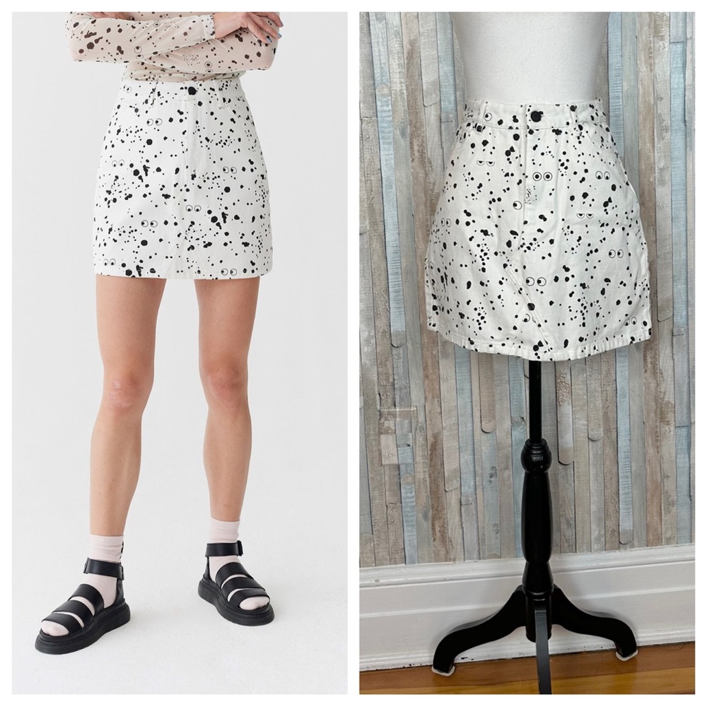 Lazy Oaf x Studio Arhoj 28 Mini Splatter Dot & Eye Print Skirt Denim White Black